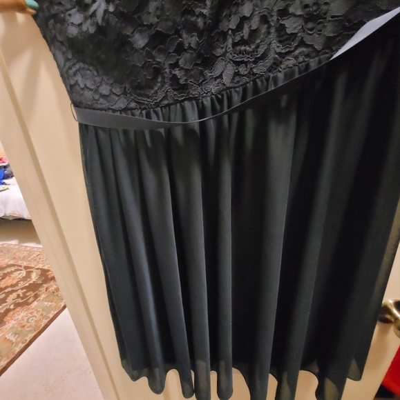 David's Bridal semi formal navy blue one shoulder dress. - Picture 4 of 15